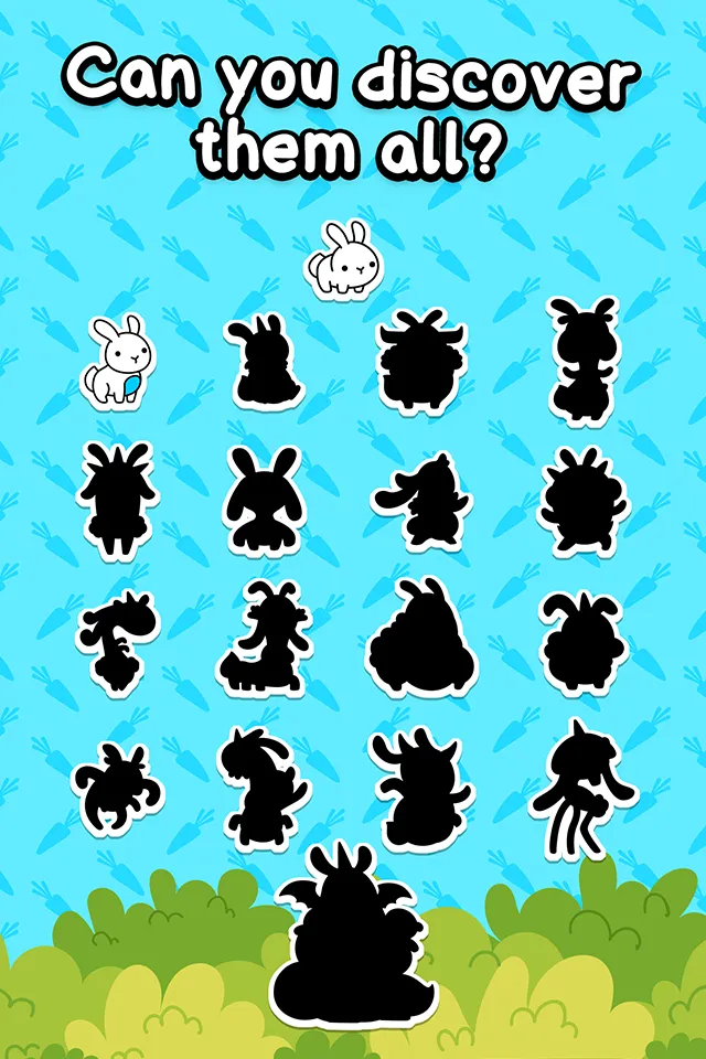 Stilizuotų zuikių mutacijų vaizdas Rabbit Evolution žaidime