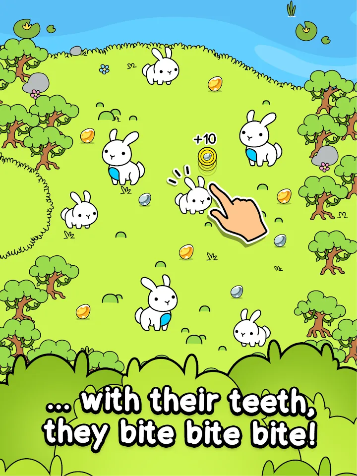 Rabbit Evolution žaidimo laukas su lietimo užuomina